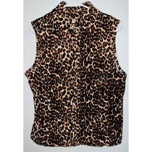 Charter Club Leopard Print Sleeveless Vest Womens Large 75% Cotton 25% Polyester